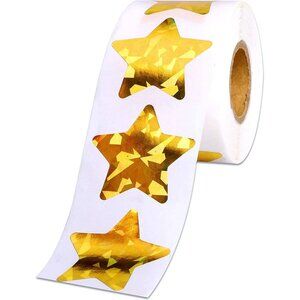 1.5" Large Holographic Gold Star Stickers for Kids Reward, 500 Pcs Foil Star Met
